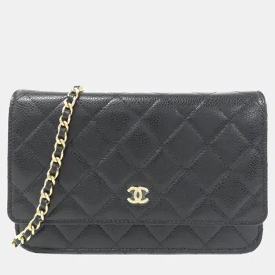 Pre-owned Chanel Timeless Classic Line Chain Wallet In Black