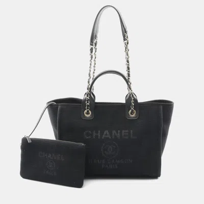 Pre-owned Chanel Deauville Small Tote Bag Canvas And Leather Black