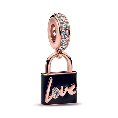 Pandora Love Padlock Dangle Rose/blk Charm In Black In Black