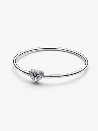 Pandora Radiating Heart Clasp Bangle Sterling Silver Lg In Metallic