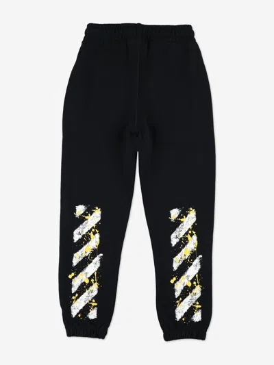 Off-white Boys Diagonal Splat Joggers In Black
