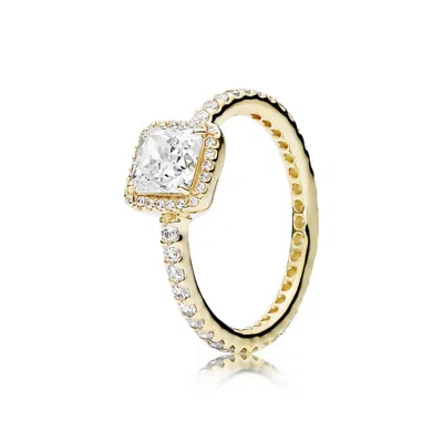 Pandora Women's Square Ring With Clear Cubic Zirconia In Gold In Gold