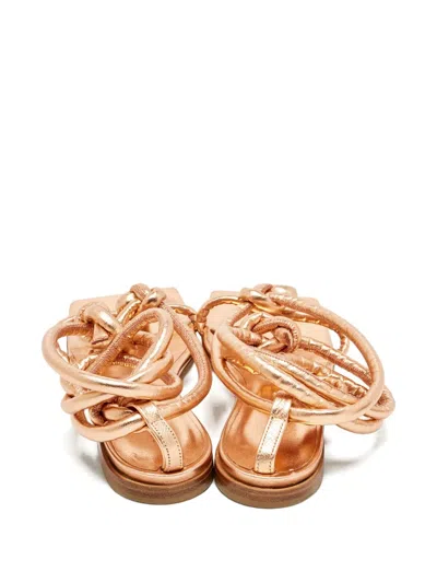 Pre-owned Bottega Veneta Adam Knotted Strap Sandals In Gold