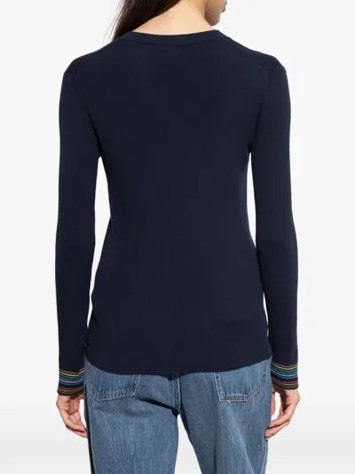 Paul Smith Button Ribbed Top In Blue
