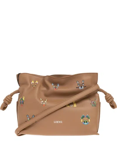 Loewe Mini Flamenco Cat-print Shoulder Bag In Brown