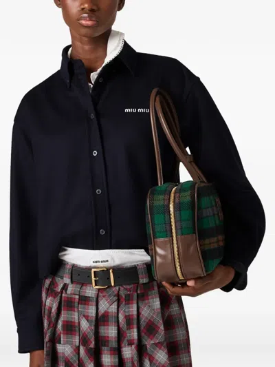 Miu Miu Boxy-fit Embroidered-logo Shirt In Black