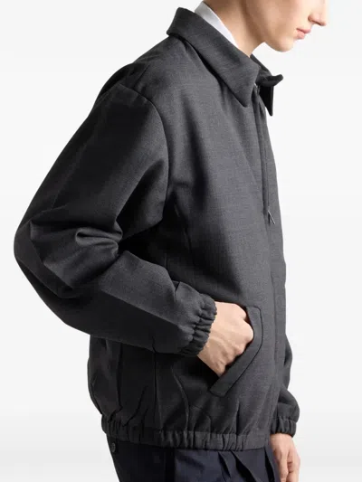 Prada Embroidered-lettering Jacket In Gray