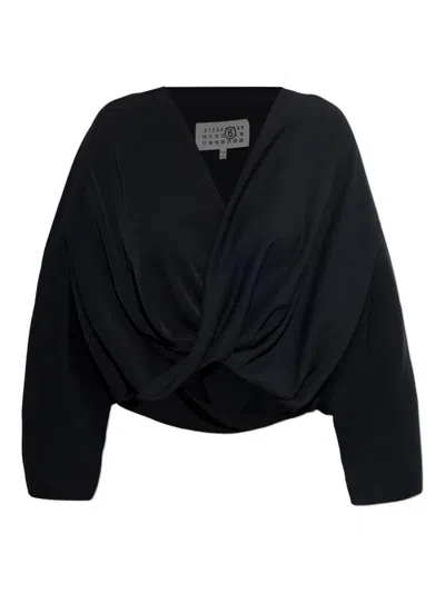 Mm6 Maison Margiela Twisted V-neck Blouse In Black