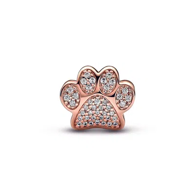 Pandora Sparkling Paw Print Charm In Rose Gold In Gold
