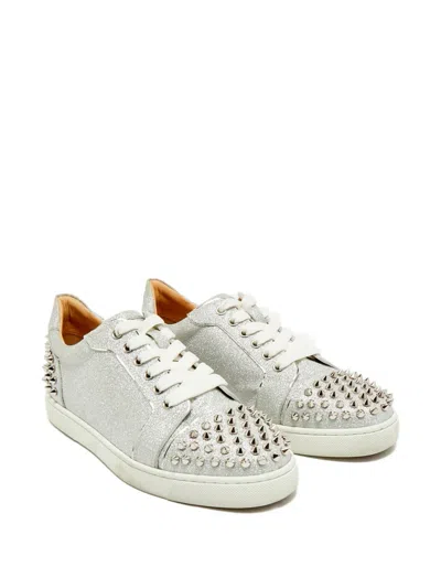 Pre-owned Christian Louboutin Louis Junior Spikes Sneakers In Silver