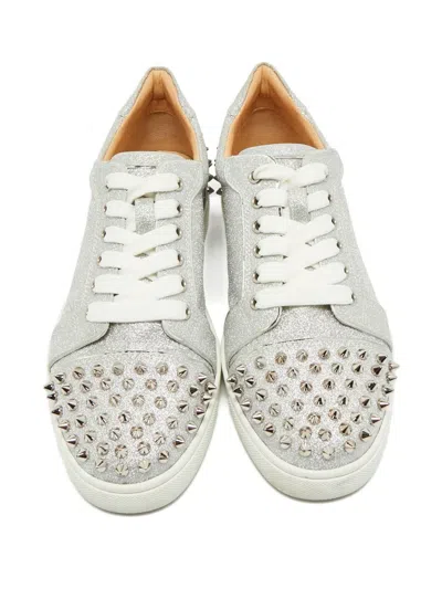 Pre-owned Christian Louboutin Louis Junior Spikes Sneakers In Silver