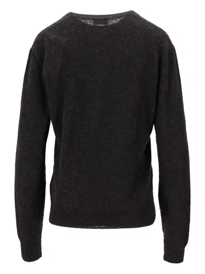 Saint Laurent Cashmere Silk V Neck Knit Sweater In Black