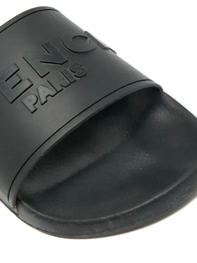 Pre-owned Givenchy Logo-embroidered Slides In Black