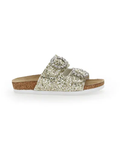 Monnalisa Glitter Sandals With Rhinestones In Gray