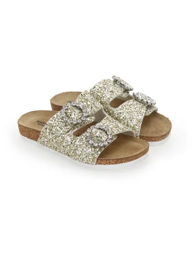 Monnalisa Glitter Sandals With Rhinestones In Gray
