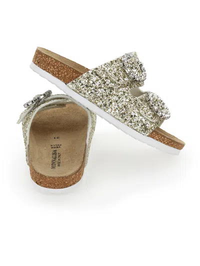 Monnalisa Glitter Sandals With Rhinestones In Gray