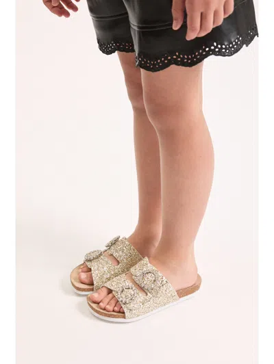 Monnalisa Glitter Sandals With Rhinestones In Gray