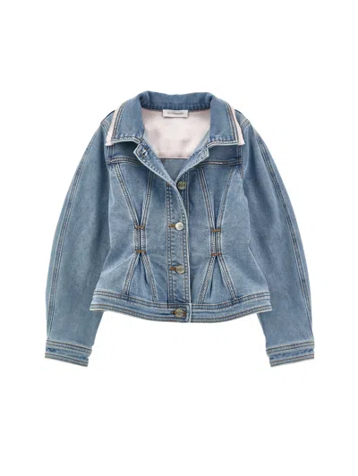 Monnalisa Rhinestone Denim Jacket In Blue