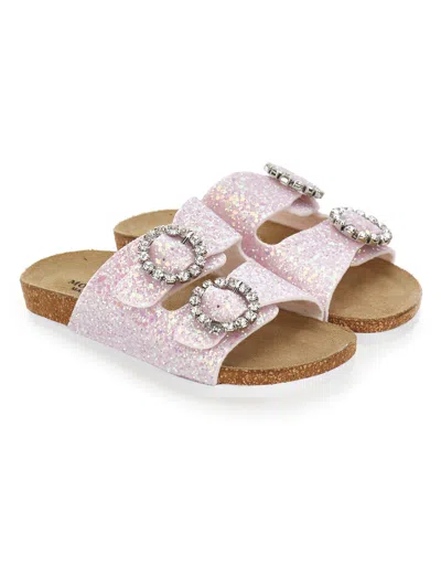 Monnalisa Glitter Sandals With Rhinestones In Pink