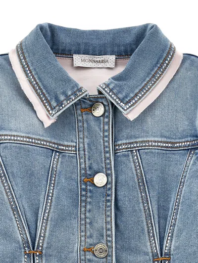 Monnalisa Rhinestone Denim Jacket In Blue