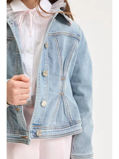 Monnalisa Rhinestone Denim Jacket In Blue