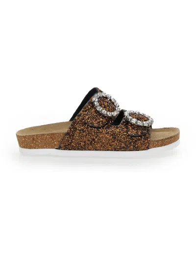 Monnalisa Glitter Sandals With Rhinestones In Brown