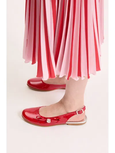 Monnalisa Rhinestone Bow Ballerina In Red