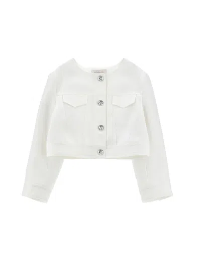 Monnalisa Jacket With Jewel Buttons In White