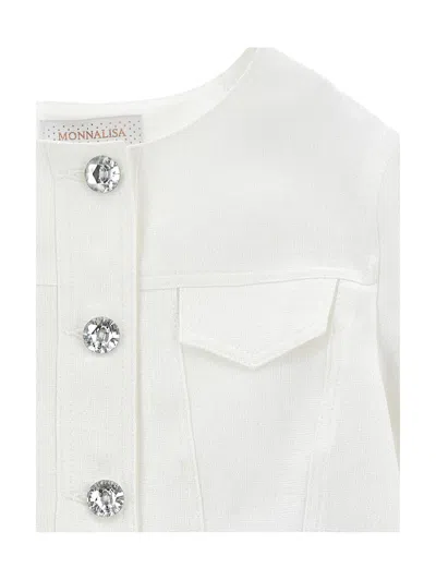 Monnalisa Jacket With Jewel Buttons In White