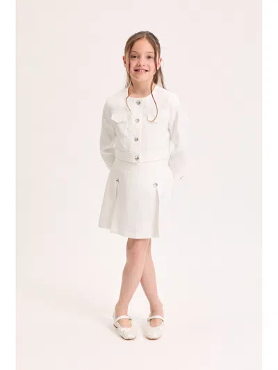 Monnalisa Jacket With Jewel Buttons In White
