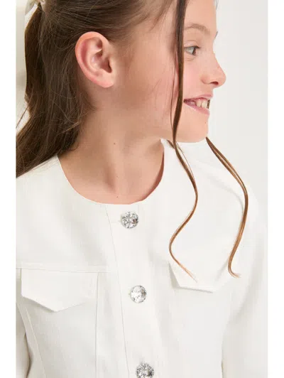 Monnalisa Jacket With Jewel Buttons In White