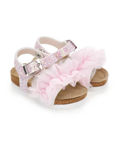 Monnalisa Sandals With Glitter Ruffles In Pink