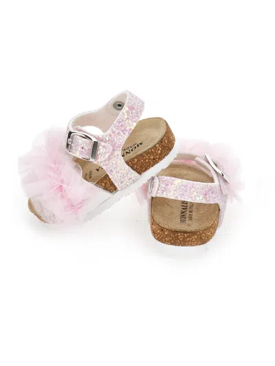 Monnalisa Sandals With Glitter Ruffles In Pink