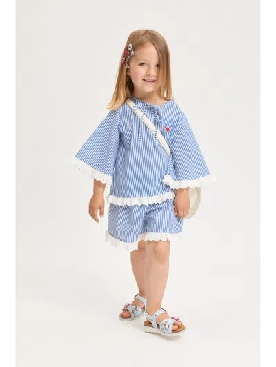 Monnalisa Striped Seaside Set In Blue