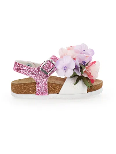 Monnalisa Glitter Bouquet Sandal In Pink