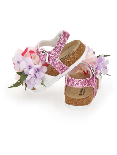 Monnalisa Glitter Bouquet Sandal In Pink