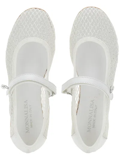 Monnalisa Glitter Mesh Ballerinas In White