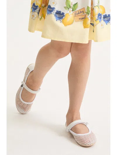 Monnalisa Glitter Mesh Ballerinas In White