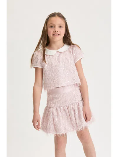 Monnalisa Sequin And Feather Skirt In Neutral