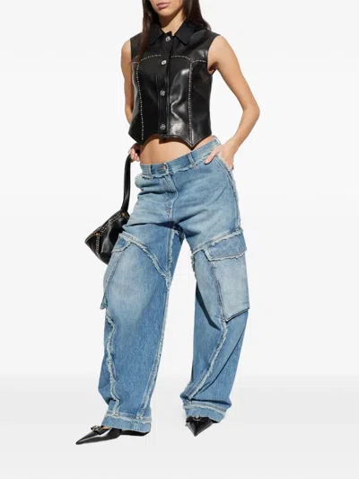 Versace Leather Sleeveless Shirt In Black