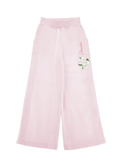 Monnalisa Floral Tracksuit Pants In Pink