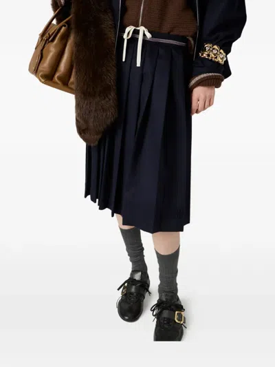 Miu Miu Pleated Embroidered Midi Skirt In Multi