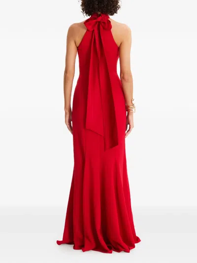 Moos Studio Sweet Dreams Halterneck Bow-detail Maxi Dress In Red