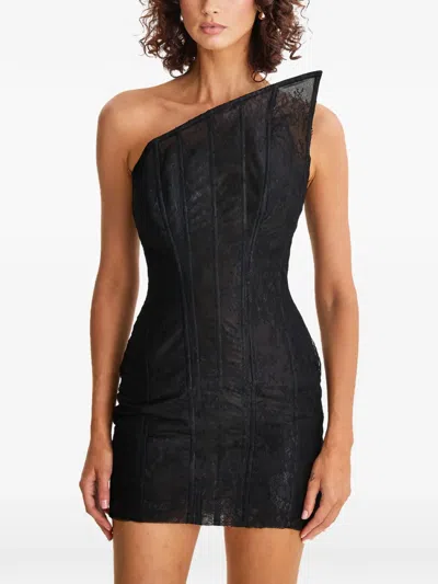 Moos Studio Triangle Lace-detail Mini Dress In Black