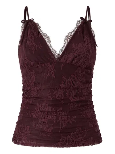 Pinko Lace-overlay Ruched Tank Top In Burgundy