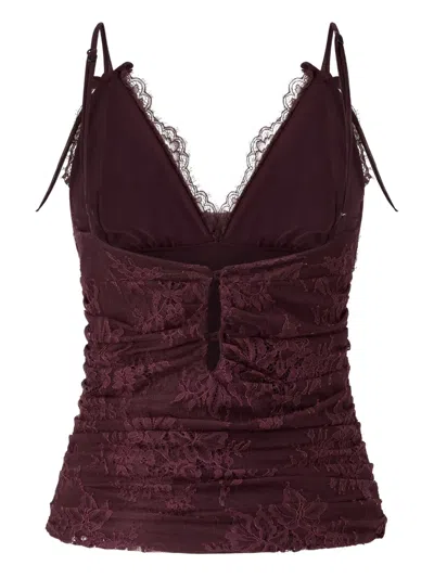 Pinko Lace-overlay Ruched Tank Top In Burgundy