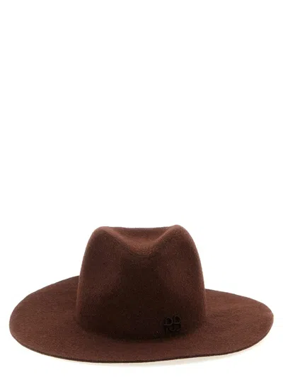 Ruslan Baginskiy Monogram-embellished Fedora Hat With Wide Brim In Brown