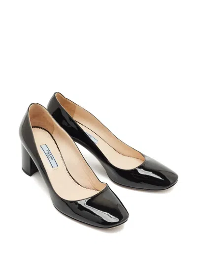 Pre-owned Prada Block-heel Leather Pumps In Black