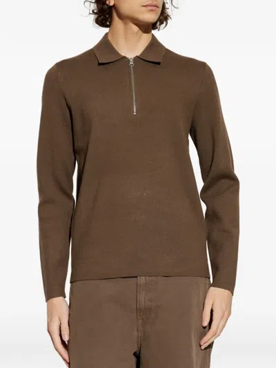 Samsoe & Samsoe Half-zip Polo Shirt In Brown