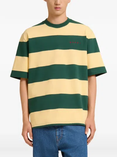 Marni Green And Yellow Maxi-stripe Cotton T-shirt In Multi